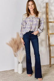 Hailey & Co Full Size Lace Detail Printed Blouse | Blouses Daverri Fashions