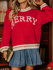 MERRY Contrast Edge Drop Shoulder Christmas Sweater | Sweaters Daverri Fashions