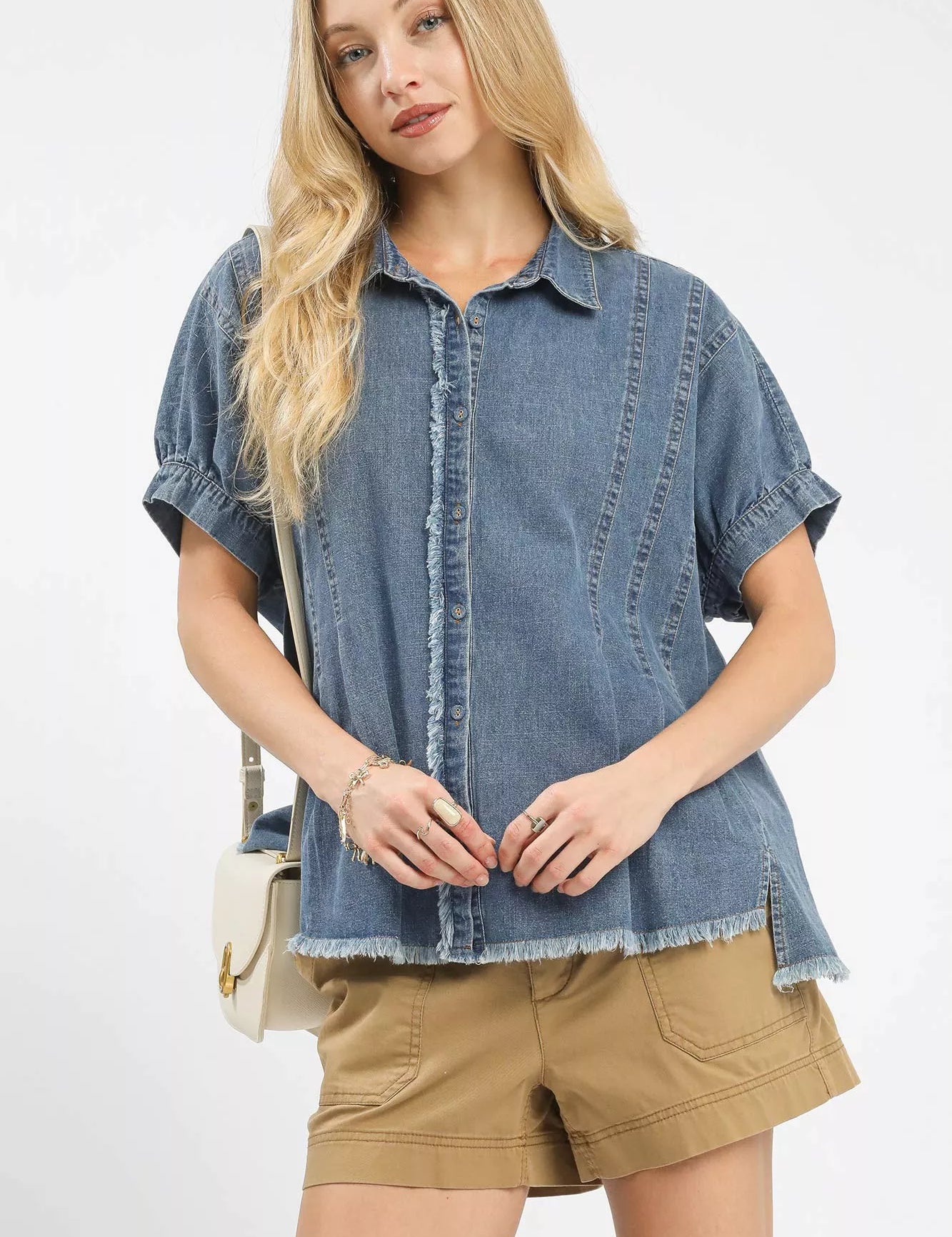LT. DENIM Umgee Washed Denim Oversized Top | Tops Daverri Fashions