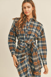 Mable Plaid Flannel Front Tie Button Down Shirt Dress | Midi Dresses Daverri Fashions