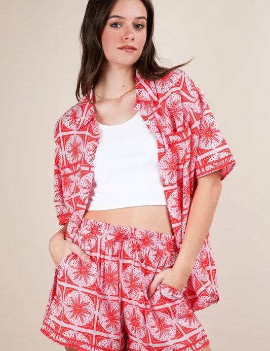 VERY J Tropical Printed Shirt Top and Shorts Set | Outfit Sets Daverri Fashions