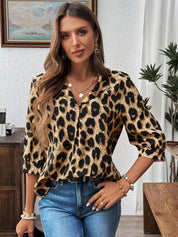 Leopard Print 3/4 Sleeve Blouse | Blouses Daverri Fashions