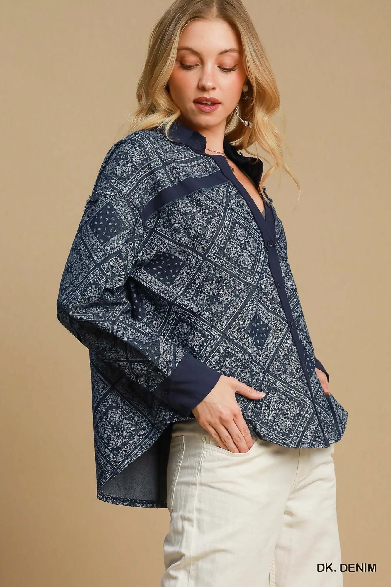 Umgee Paisley Print Denim Shirt Jacket | Daverri Fashions