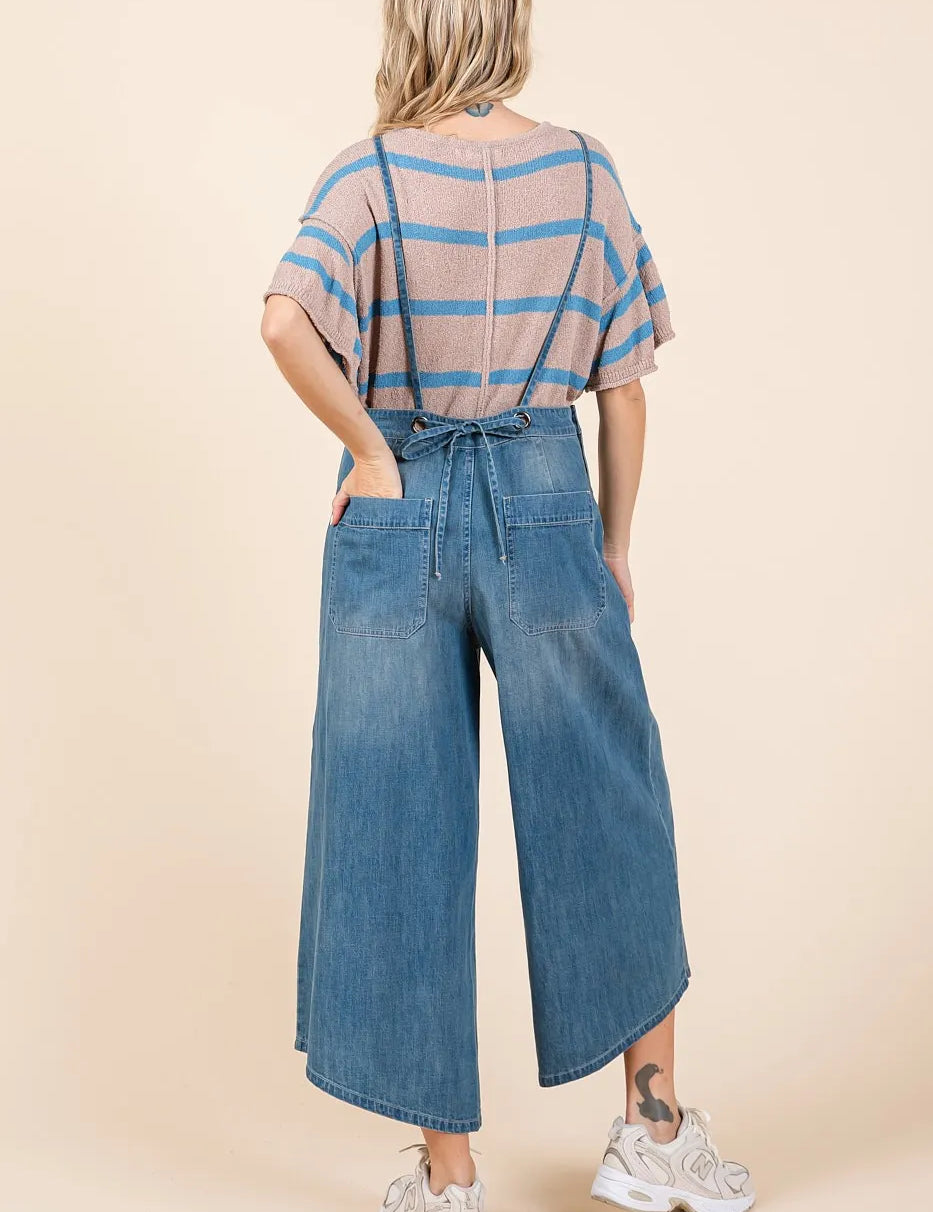 Mittoshop Denim Tie Back Sleeveless Wide Leg Overalls | Overalls Daverri Fashions