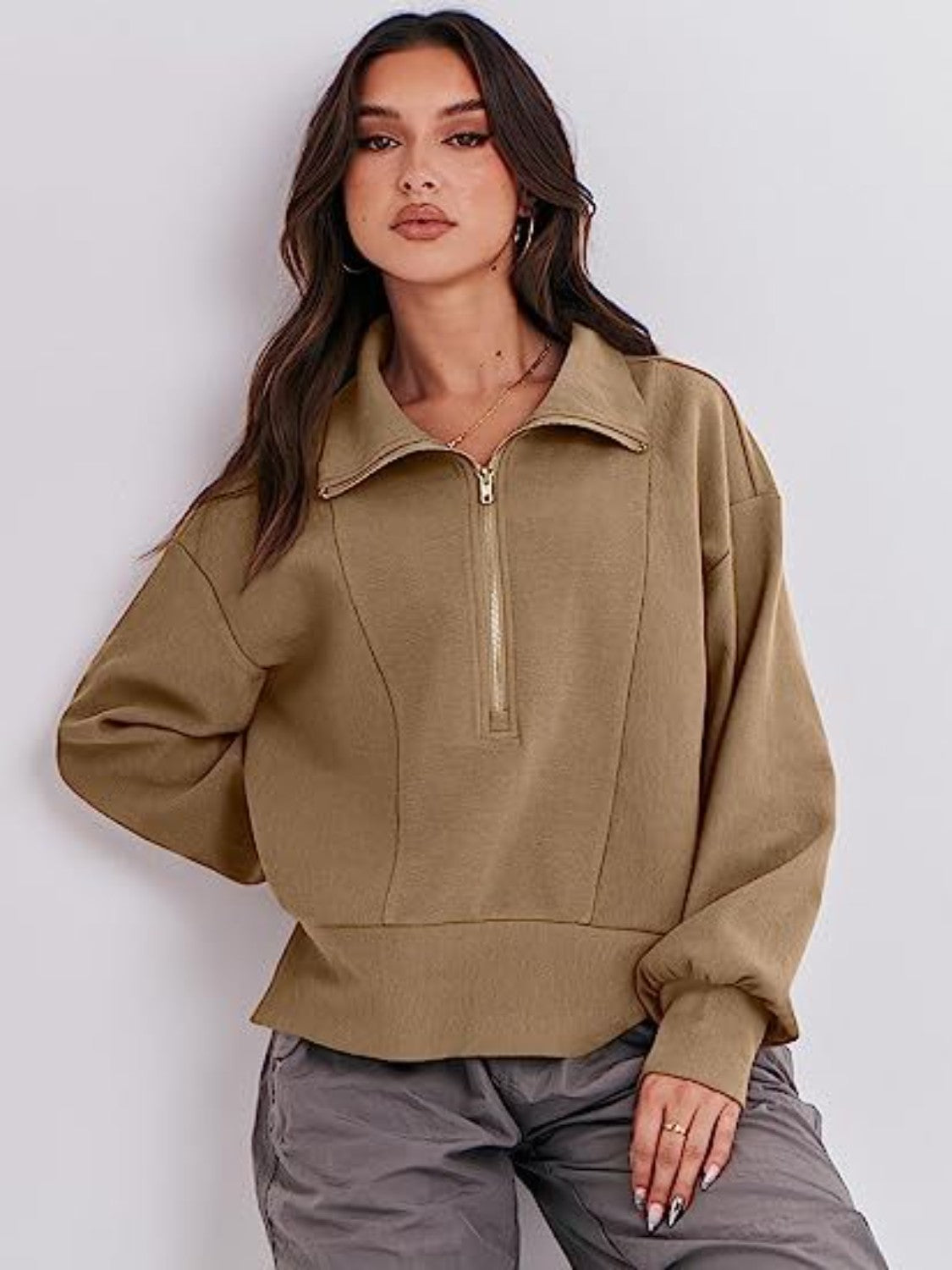 Half Zip Up Collared Sweatshirt | Sweatshirts Daverri Fashions
