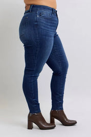 Judy Blue Full Size Mid Rise Skinny Jeans with Raw Hem Plus Size | Daverri Fashions