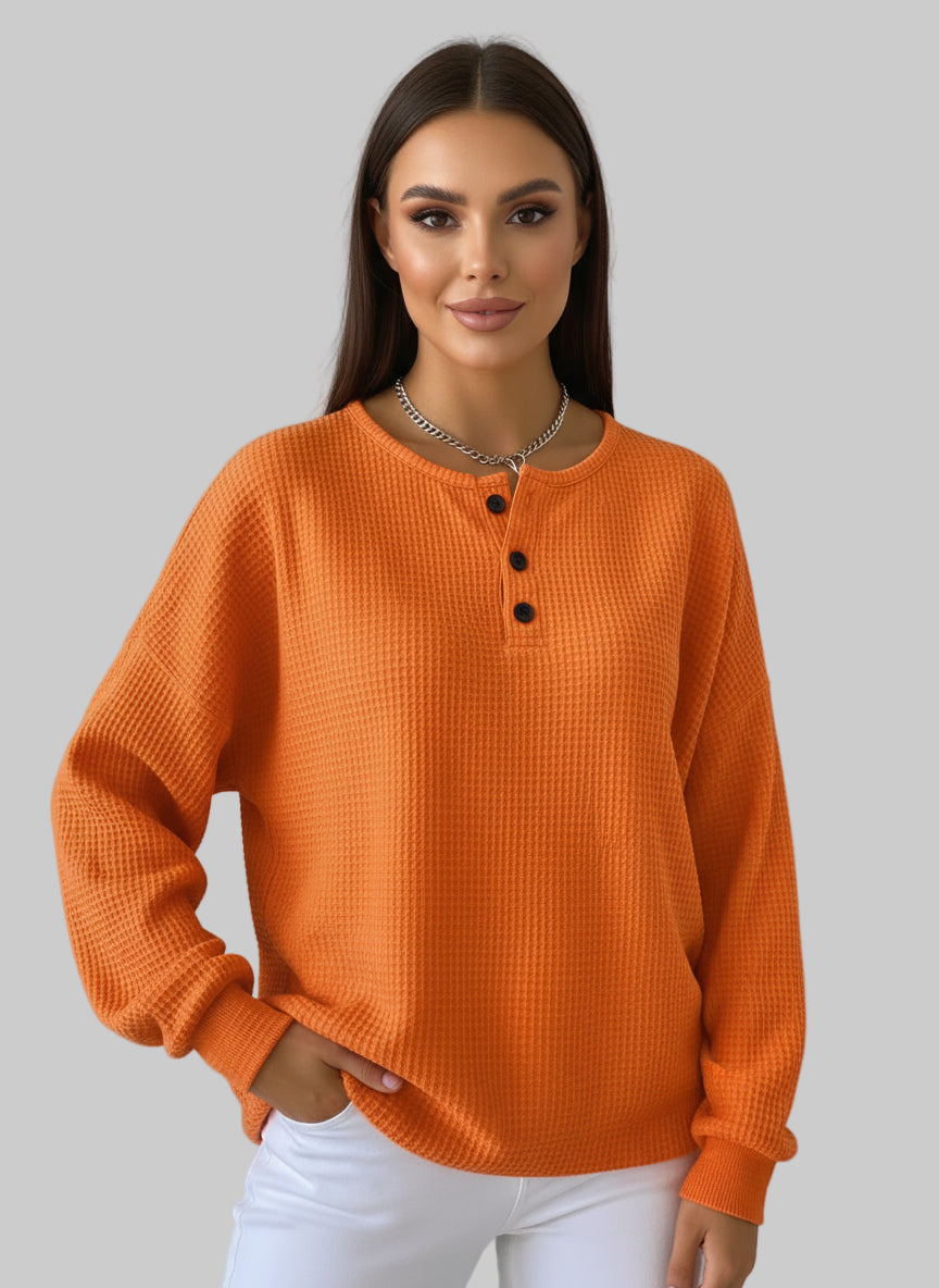 Full Size Waffle Knit Button Detail Top Plus Size | Knit Tops Daverri Fashions