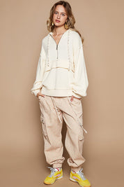 POL Half Zip Drop Shoulder Hooded Sweater | Sweaters Daverri Fashions