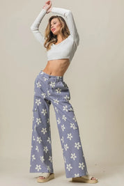 BiBi Flower Printed Side Pocket Wide Pants | Daverri Fashions