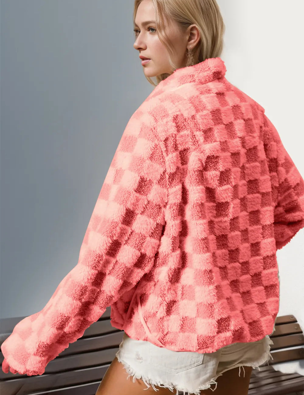 Double Take Checkered Long Sleeve Fuzzy Jacket | Jackets Daverri Fashions
