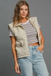 Umgee Sleeveless Quilted Vest with Bow Details | Daverri Fashions