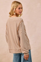 BiBi Open Seam Detail Textured Stripe Knit Top | Knit Tops Daverri Fashions