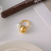 18K Gold-Plated Orb & Pearl Open Ring | Jewelry Daverri Fashions