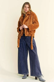 Davi & Dani Fuzzy Zip Up Collared Neck Jacket | Daverri Fashions
