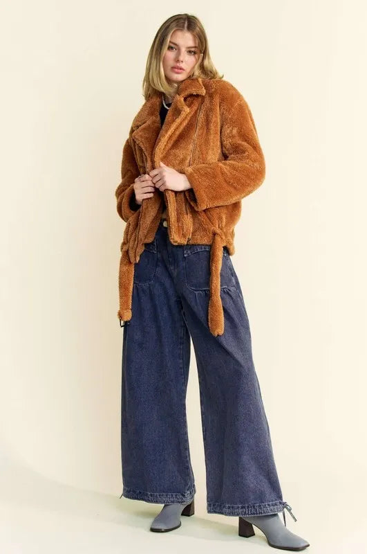 Davi & Dani Fuzzy Zip Up Collared Neck Jacket | Daverri Fashions