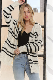 ADORA Horizontal Stripes Hoodie Cardigan | Cardigans Daverri Fashions