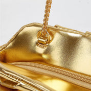 Ruched Shoulder Bag with Chain Strap | Handbags Daverri Fashions