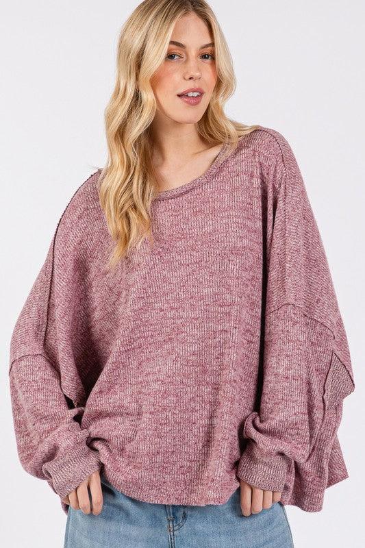 SAGE + FIG Round Neck Batwing Sleeve Oversize Top | Tops Daverri Fashions