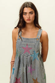 BiBi Star Rhinestone Washed Wide Leg Shortalls | Shortalls Daverri Fashions