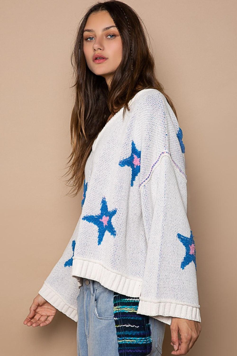 POL Long Sleeve Star Patch Sweater L | Sweaters Daverri Fashions