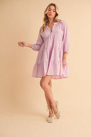 Aemi + Co Notched Balloon Sleeve Tiered Mini Dress | Mini Dresses Daverri Fashions