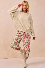 BiBi Floral Printed Twill Drawstring Jogger Pants With Elastic Band | Joggers Daverri Fashions