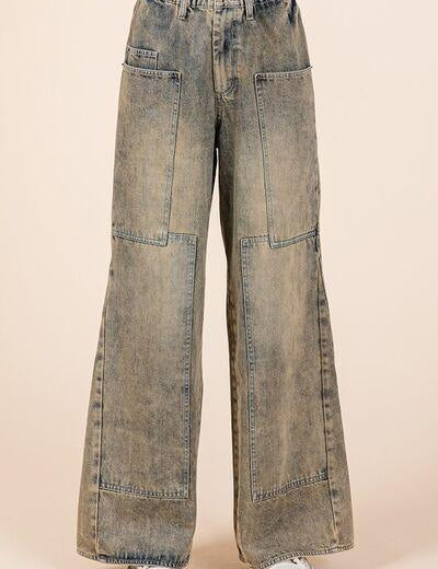 Mud Denim Mittoshop Washed Wide Leg Jeans with Pockets | Jeans Daverri Fashions