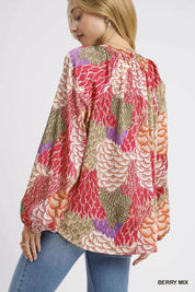 Umgee Boho Feather Print Peasant Blouse | Blouses Daverri Fashions