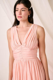 Mittoshop Ruched V-Neck Sleeveless Midi Dress | Mid Dresses Daverri Fashions