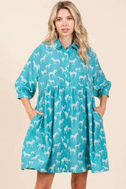 Mittoshop Seagreen Zebra Print Button Down Shirt Mini Dress | Mini Dresses Daverri Fashions