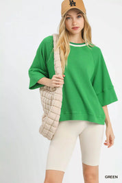 GREEN Umgee Ribbed Knit Top with Contrast Trim | Knit Tops Daverri Fashions