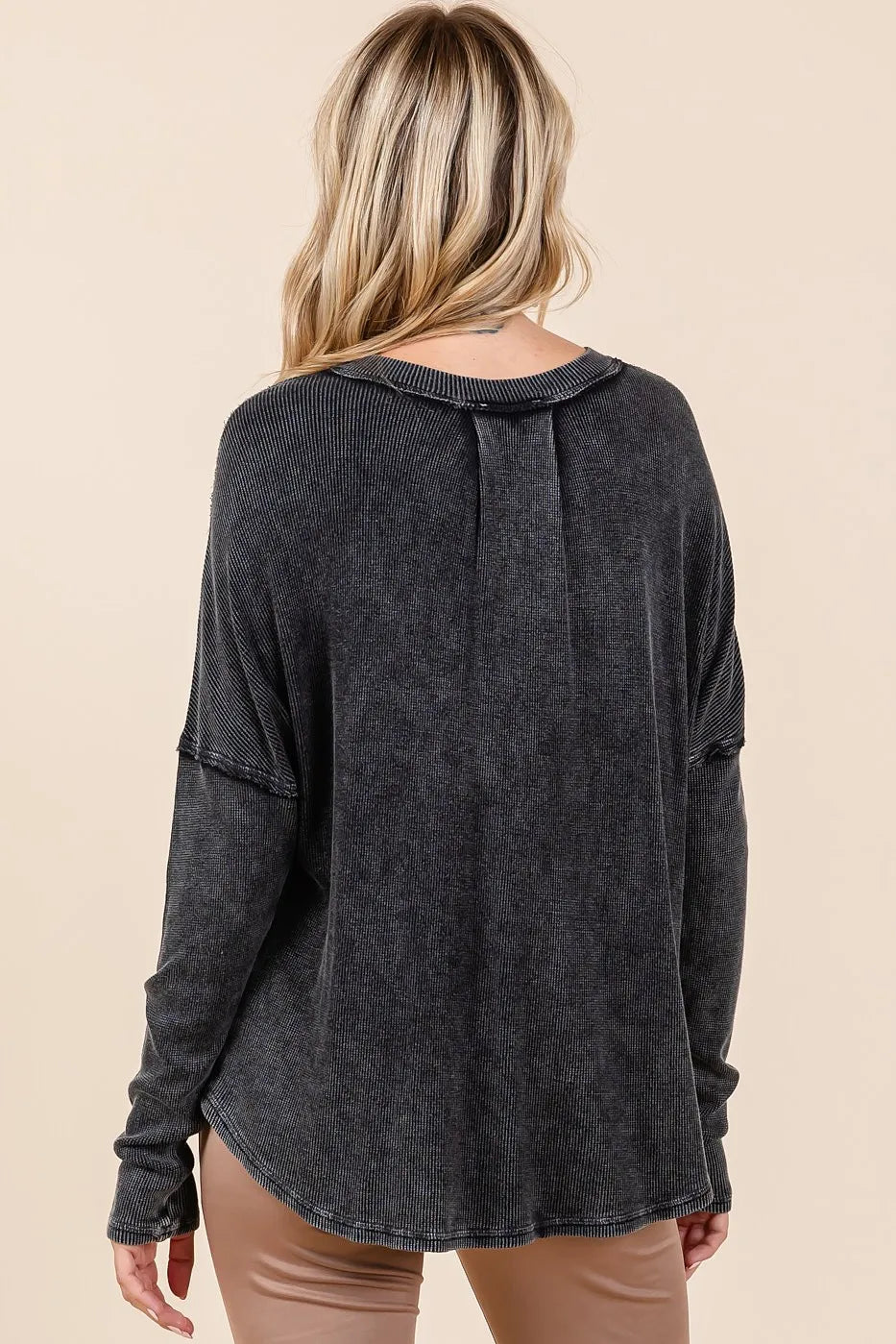 Mittoshop Washed V-Neck Long Sleeve Blouse | Daverri Fashions
