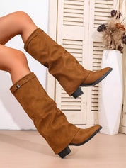 Brown Hailey Point Toe Block Heels Boots | Boots Daverri Fashions
