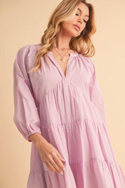 Aemi + Co Notched Balloon Sleeve Tiered Mini Dress | Mini Dresses Daverri Fashions