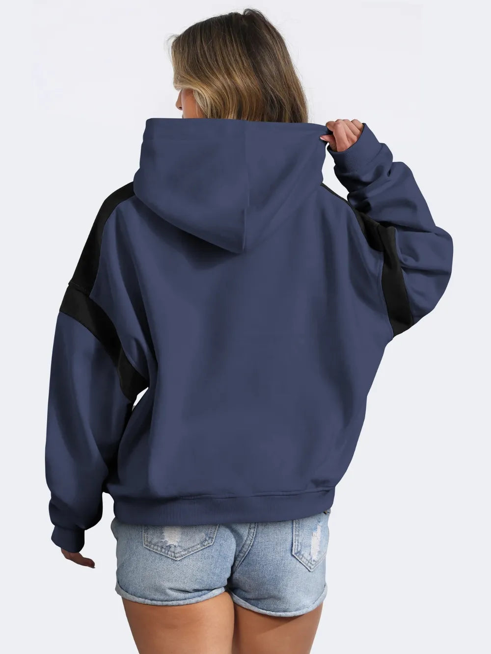 Contrast Dropped Shoulder Long Sleeve Hoodie | Sweatshirts Daverri Fashions
