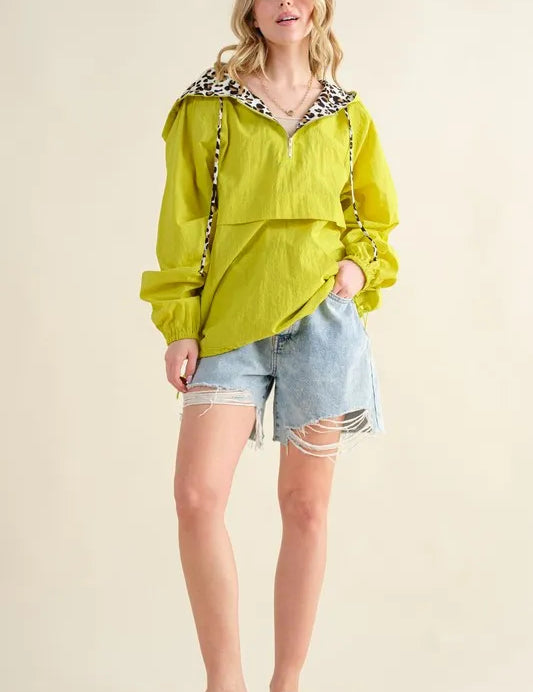 LIME S Leopard Print Hoodie Zipper Up Pocket Windbreaker | Outerwear Daverri Fashions