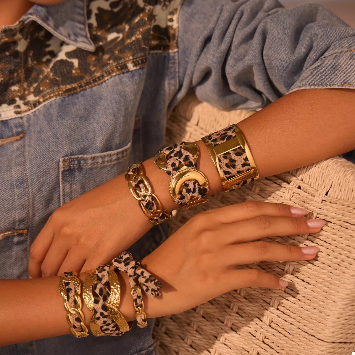 Leopard Ribbon 18K Gold-Plated Open Bracelet | Bracelets Daverri Fashions