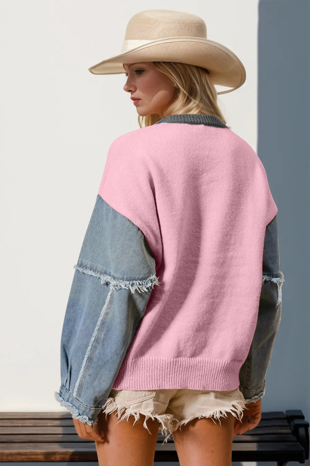 Double Take Full Size Star Pattern Raw Edge Long Sleeve Sweater | Sweaters Daverri Fashions