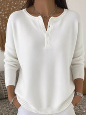 Gray white Full Size Half Button Long Sleeve Knit Top Plus Size | Knit Tops Daverri Fashions