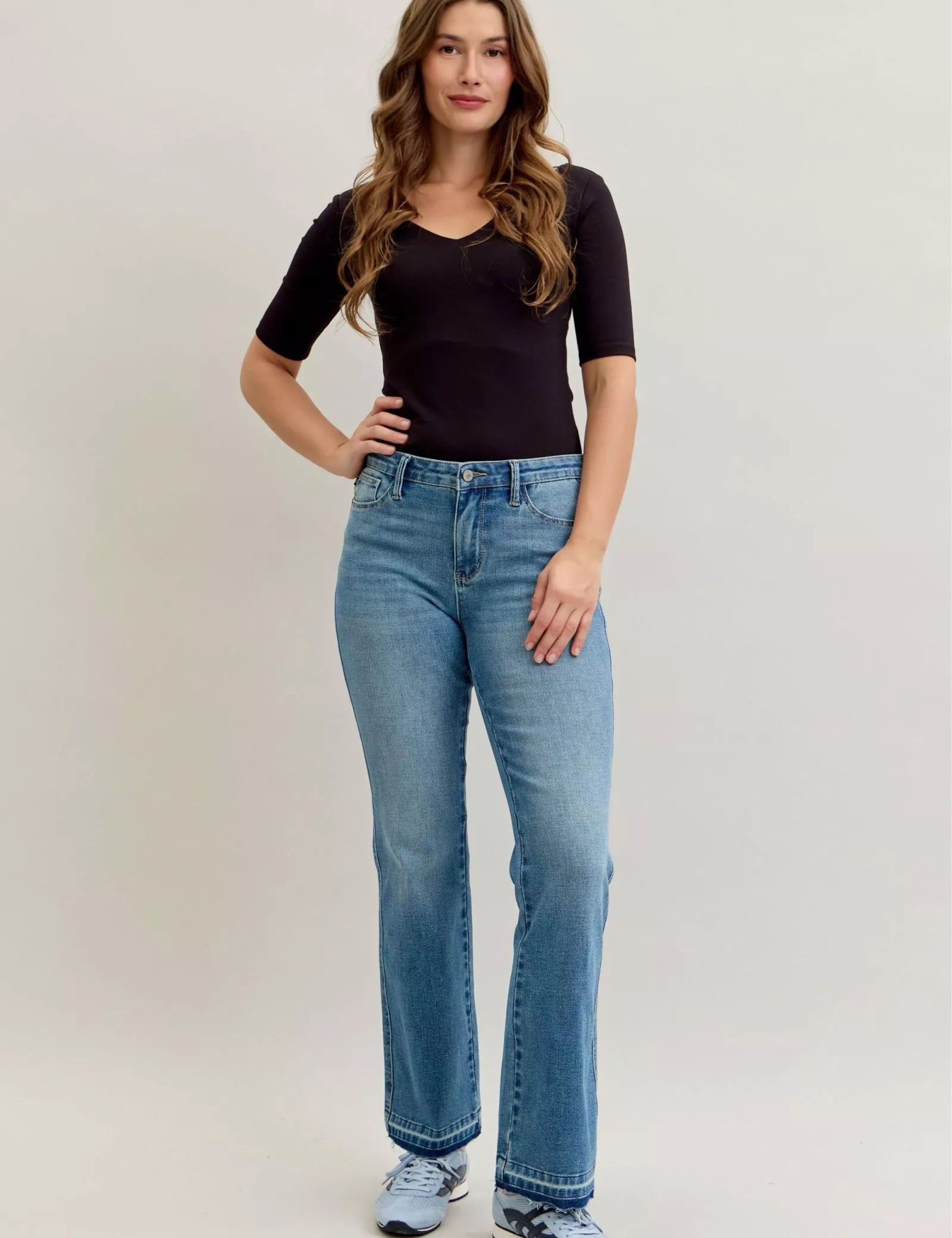 MD Judy Blue Full Size Mid Rise Slim Bootcut Tummy Control Release Hem Jeans Plus Size | Jeans Daverri Fashions