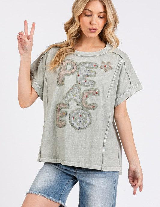 Light Gray Mittoshop PEACE Round Neck Short Sleeve T-Shirt | T-Shirts Daverri Fashions