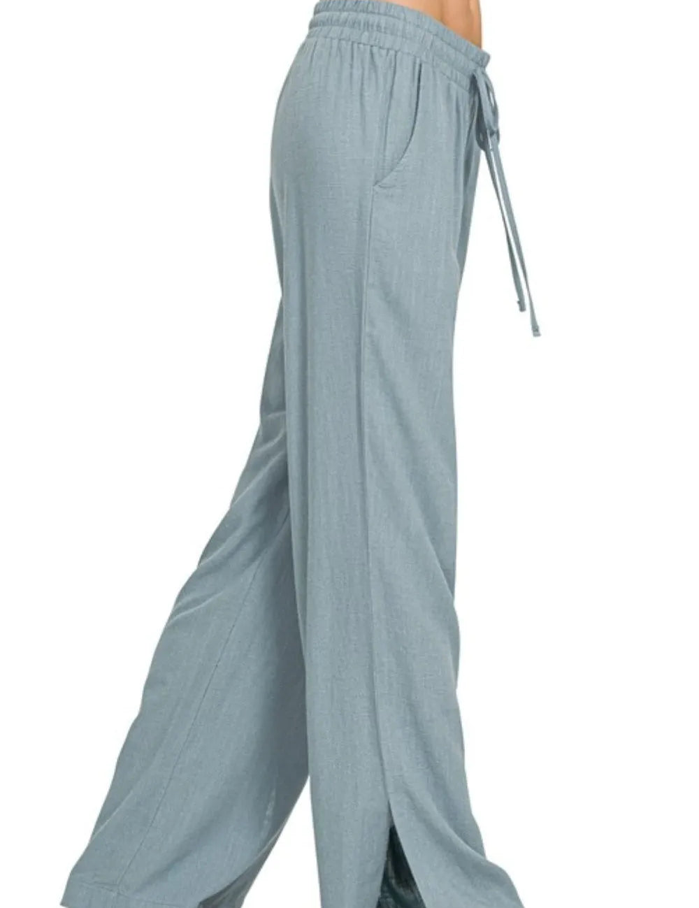 Zenana Linen Drawstring Pants Blue Grey | Pants Daverri Fashions