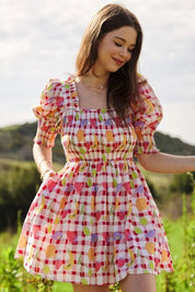 Pink Davi & Dani Fruits Printed Smocking Mini Dress | Daverri Fashions