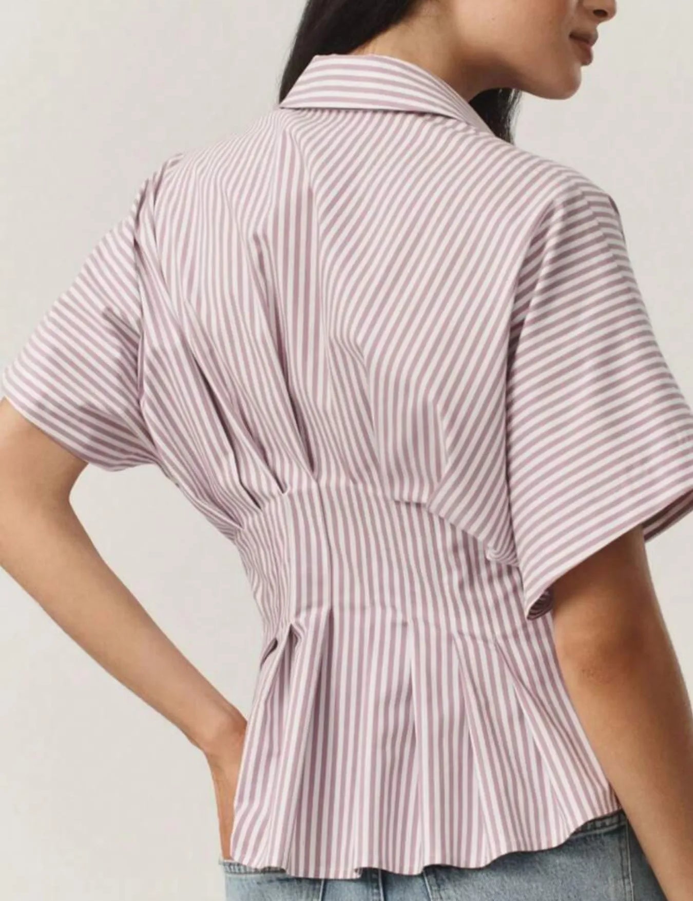 Striped Short Sleeve Button-Up Shirt | Daverri Fashions