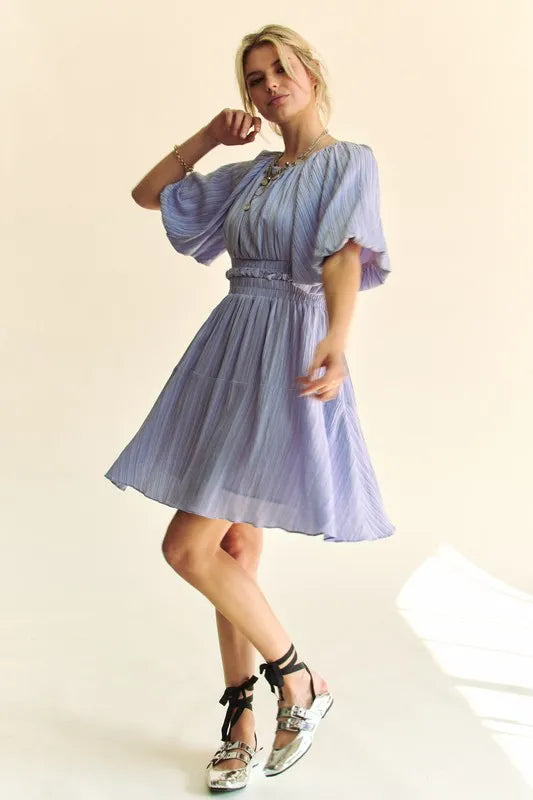 Lavender Davi & Dani Back Button Puff Sleeve Mini Dress | Mini Dresses Daverri Fashions