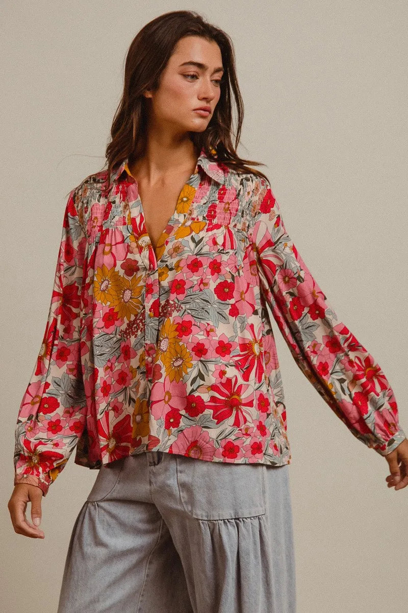 BiBi Woven Floral Printed Shirt Top | Tops Daverri Fashions