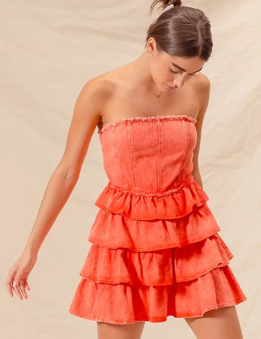 SO ME Strapless Ruffle Layered Game Day Cheer Up Dress | Mini Dresses Daverri Fashions