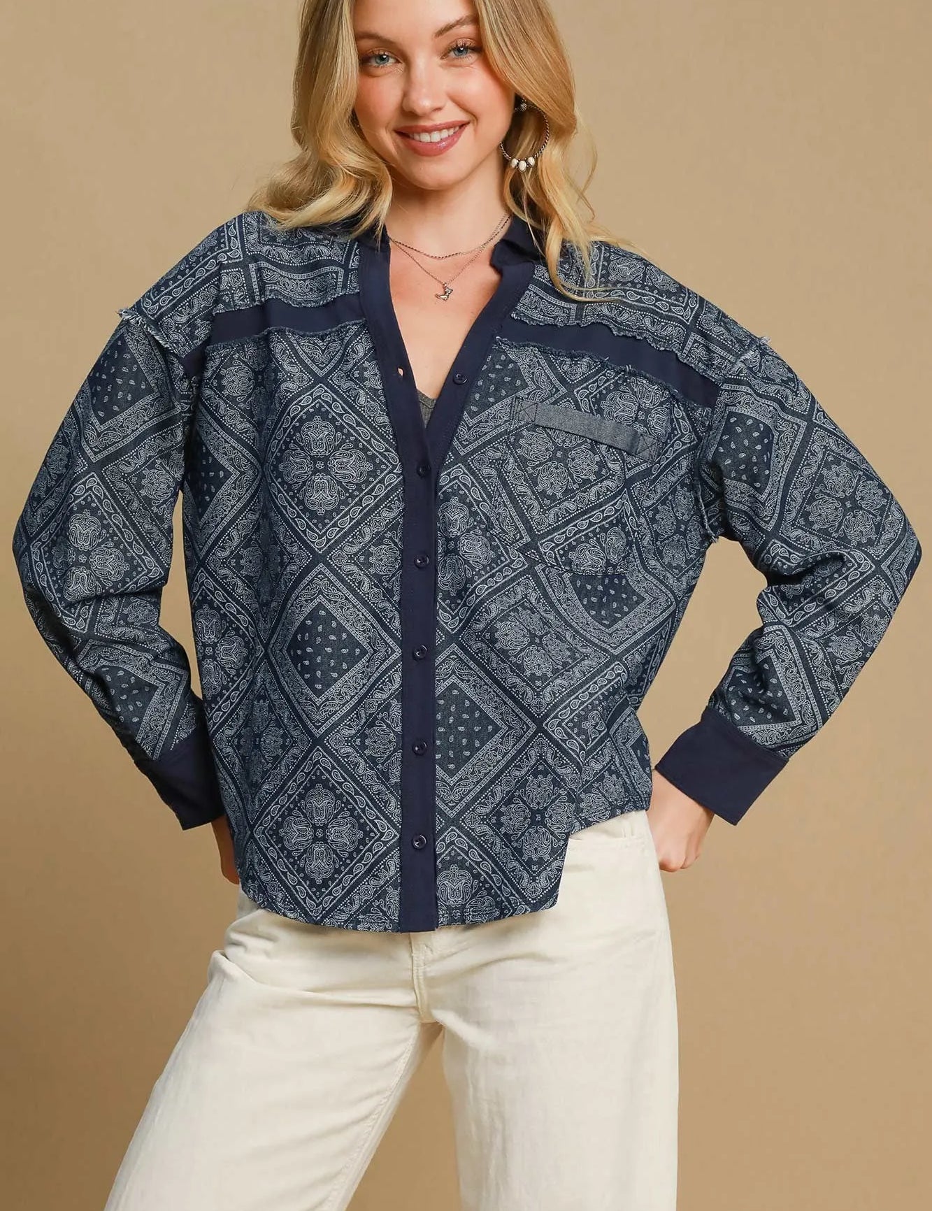 DK. DENIM Umgee Paisley Print Denim Shirt Jacket | Daverri Fashions