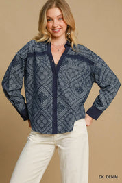 DK. DENIM Umgee Paisley Print Denim Shirt Jacket | Daverri Fashions