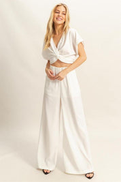 HYFVE Twisted Front Short Sleeve Top and Wide Leg Pants Set | Outfit Sets Daverri Fashions